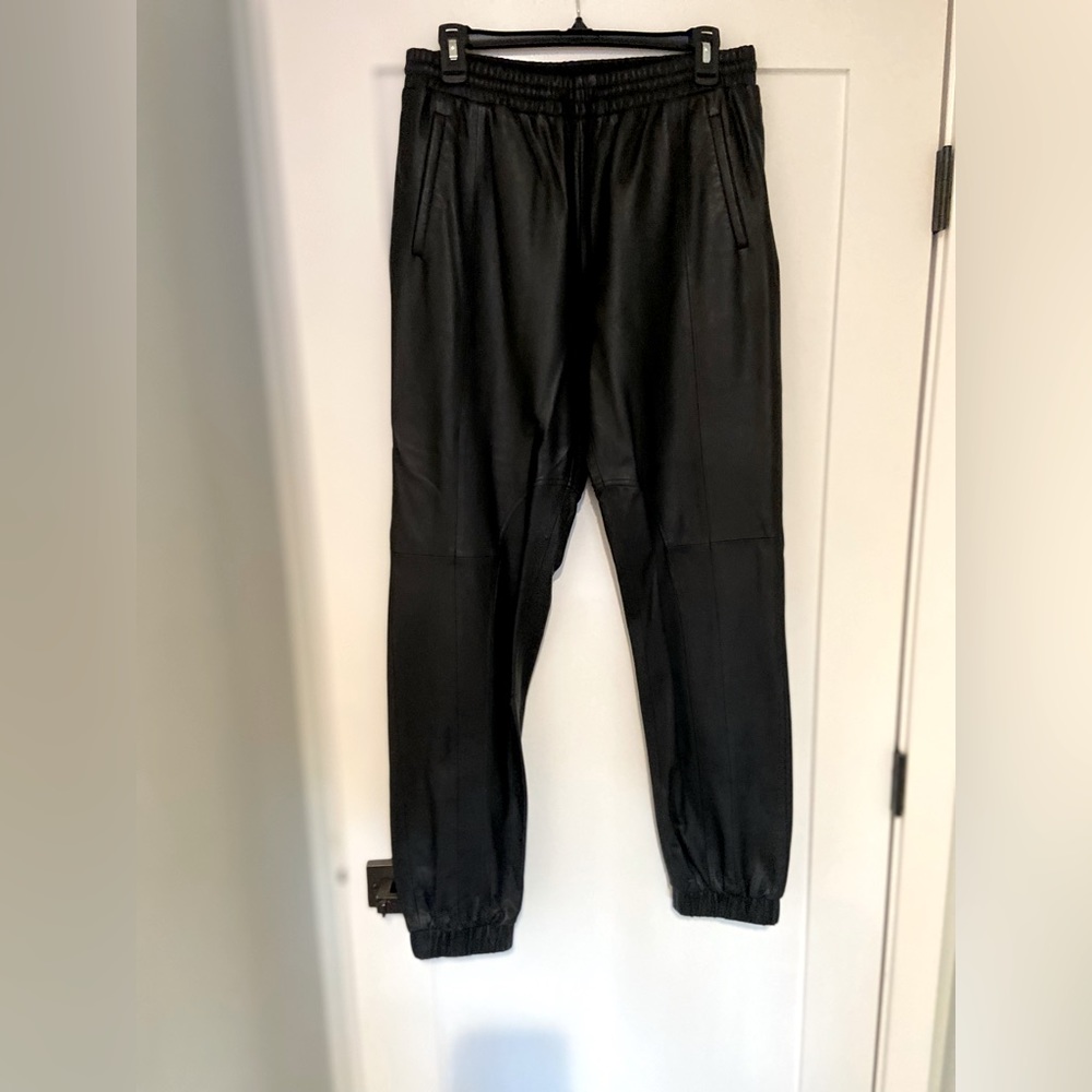 BCBGMaxAzria Black Leather Pants Size M draw string sweat pants never worn